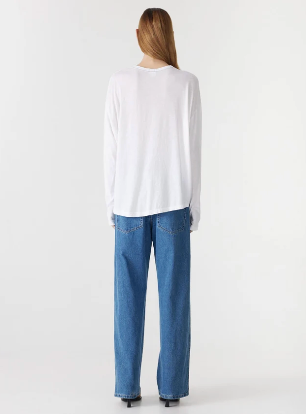 Bassike Curved Hem Htg L/S T-Shirt - White