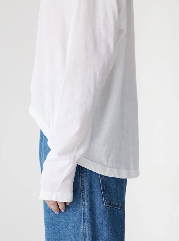 Bassike Curved Hem Htg L/S T-Shirt - White