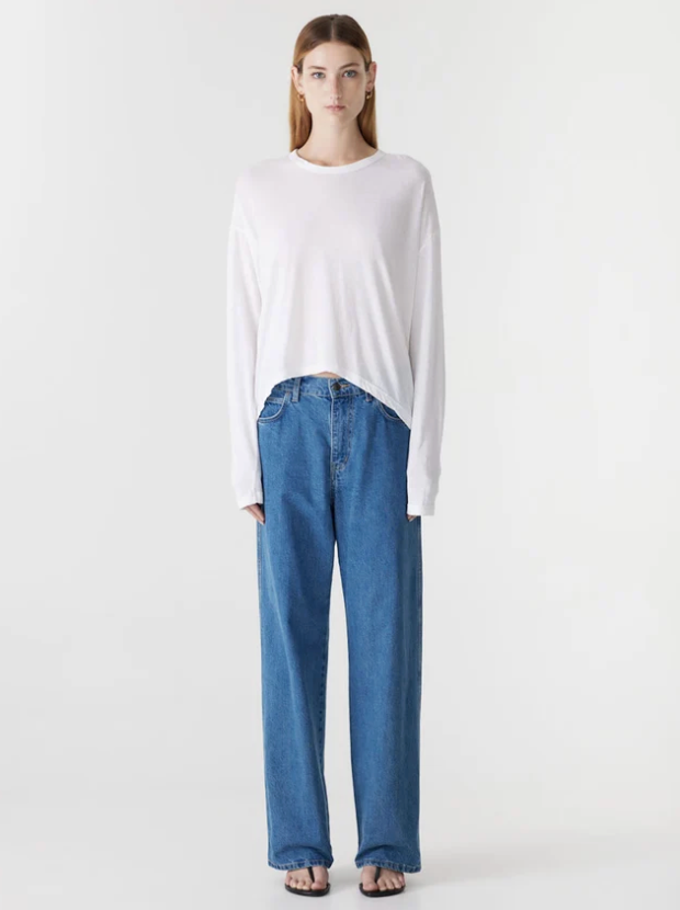 Bassike Curved Hem Htg L/S T-Shirt - White