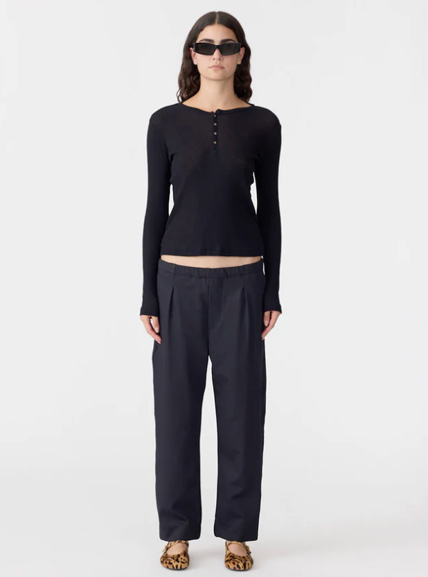 Bassike Twill Pleat Pull On Pant - Black