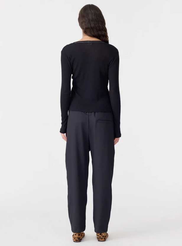 Bassike Twill Pleat Pull On Pant - Black