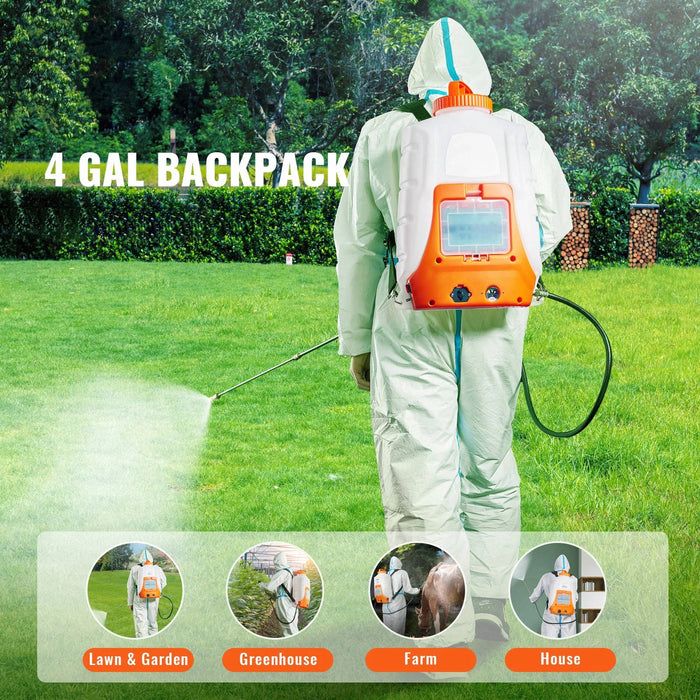 Battery Powered Backpack Sprayer 4 Gal Tank 0 to 90 PSI Adjustable Pressure