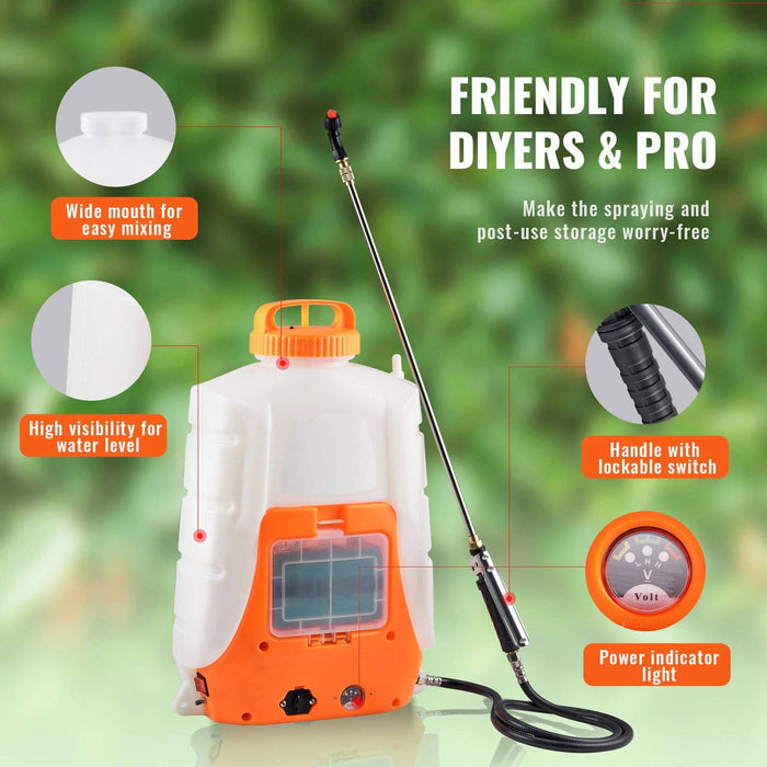 Battery Powered Backpack Sprayer 4 Gal Tank 0 to 90 PSI Adjustable Pressure