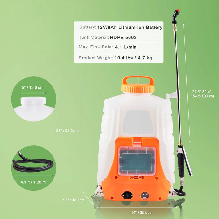 Battery Powered Backpack Sprayer 4 Gal Tank 0 to 90 PSI Adjustable Pressure
