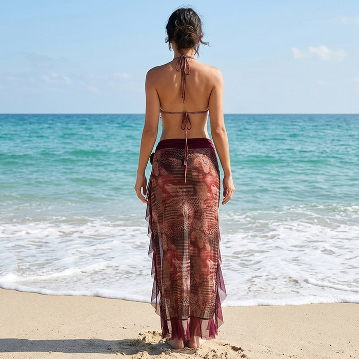 Bead Chain Halter Neck Long Dress – Women's Elegant Two-Piece Set