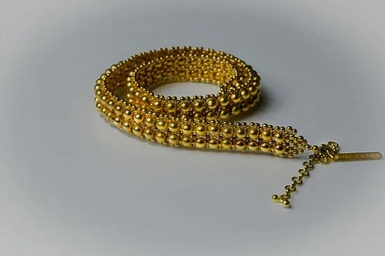 Handmade beaded polymer metal beads with 22k gold wash by object and dawn close up