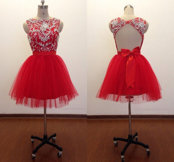 Beaded Red Tulle Homecoming Dress 2020