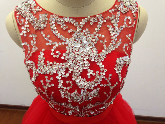 Beaded Red Tulle Homecoming Dress 2020