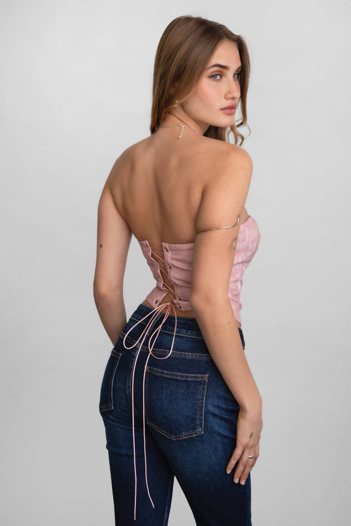 BECKEE  Vegan Leather Embroidered Western Corset Top
