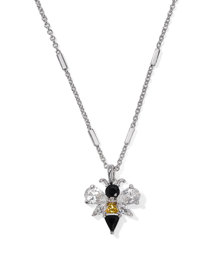 Bee Short Pendant Necklace in Silver Black Yellow Mix