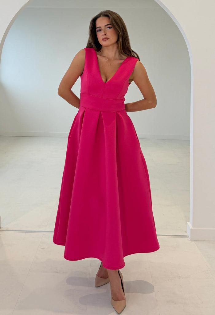 Bethany V-Neck Skater Midi Dress