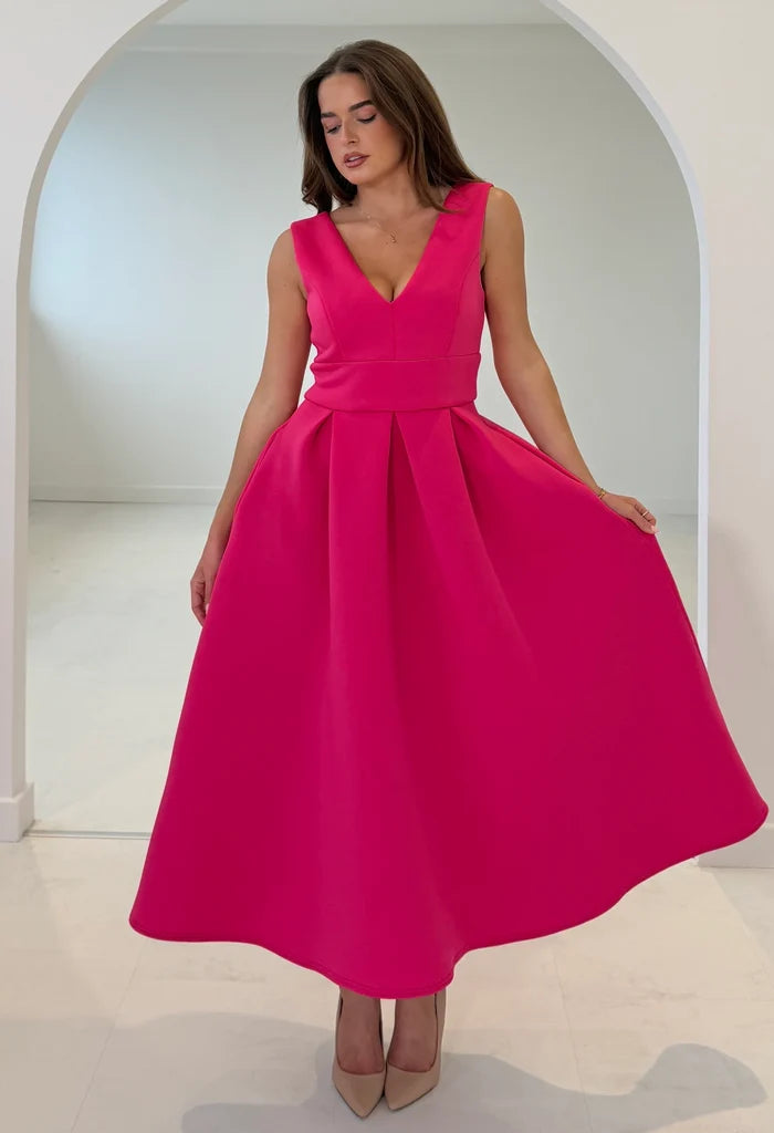 Bethany V-Neck Skater Midi Dress