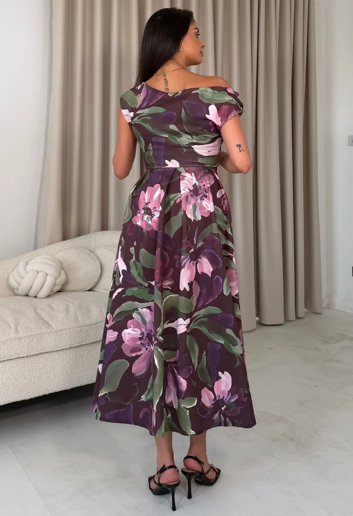 Betty Asymmetric Floral Midi Dress