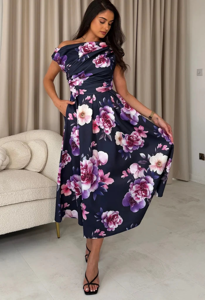 Betty Asymmetric Floral Midi Dress