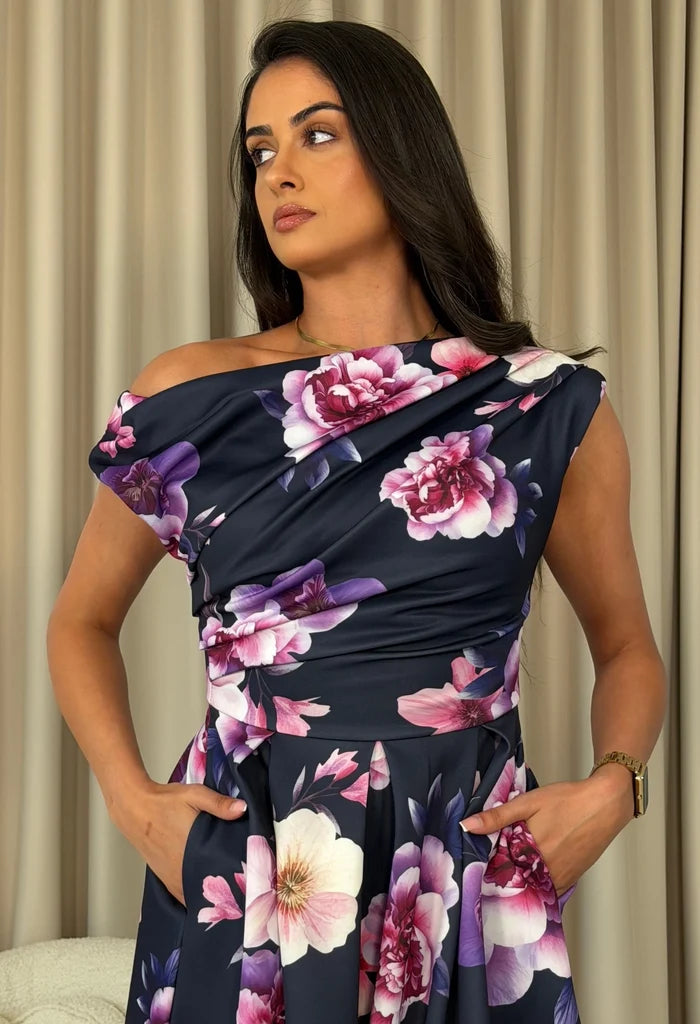 Betty Asymmetric Floral Midi Dress