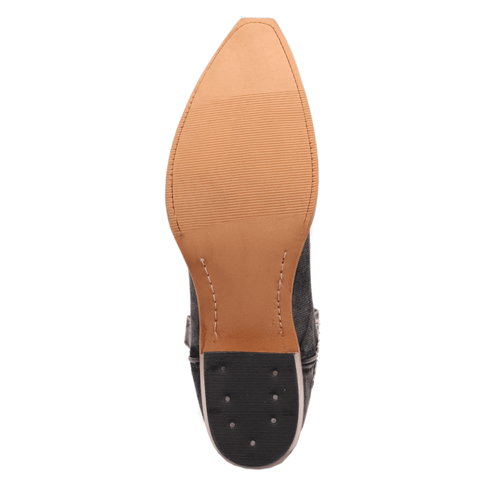 PRODUCT SHOT BIG EASY DENIM BOOT AT OUTSOLE ANGLE