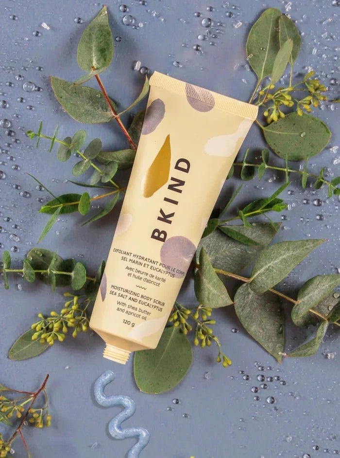 BKIND Exfoliant pour le Corps - Sel marin et eucalyptus. Fait localement à Montréal, Québec.