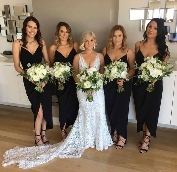 Black Bridesmaid Dress 2021 Chiffon Slip Midi Dress