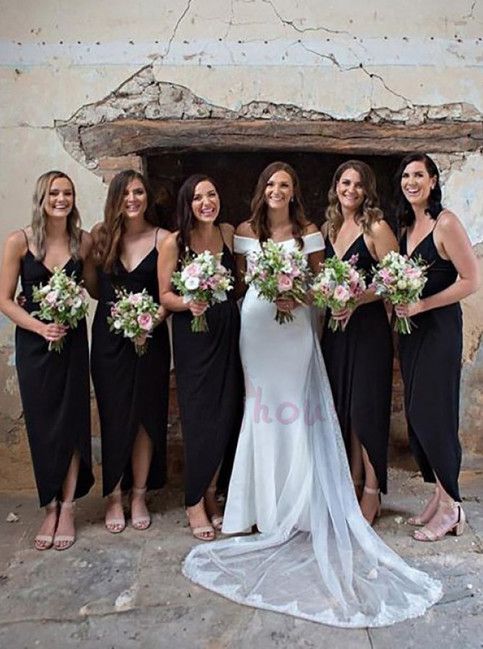Black Bridesmaid Dress 2021 Chiffon Slip Midi Dress