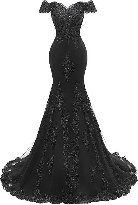 Black Prom Dress 2023 Mermaid/Trumpet Off the Shoulder Lace up Lace