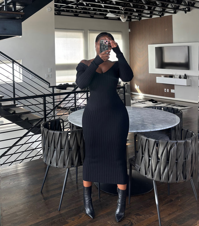 Black ribbed sweater dress