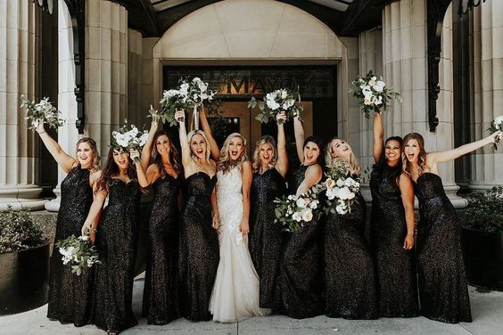 Black Sequin Bridesmaid Dress Sweetheart Halter Mismatched Wedding Party Dress