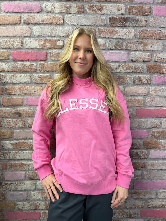 Blessed Embroidered Mock Neck Sweatshirt