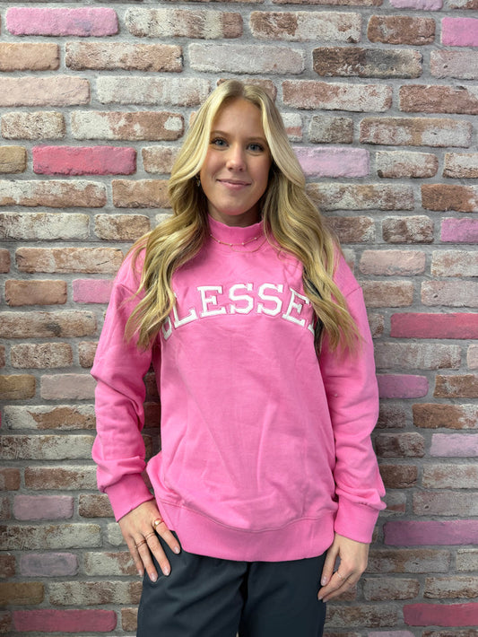 Blessed Embroidered Mock Neck Sweatshirt