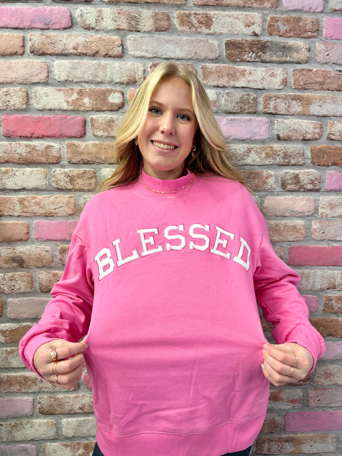 Blessed Embroidered Mock Neck Sweatshirt