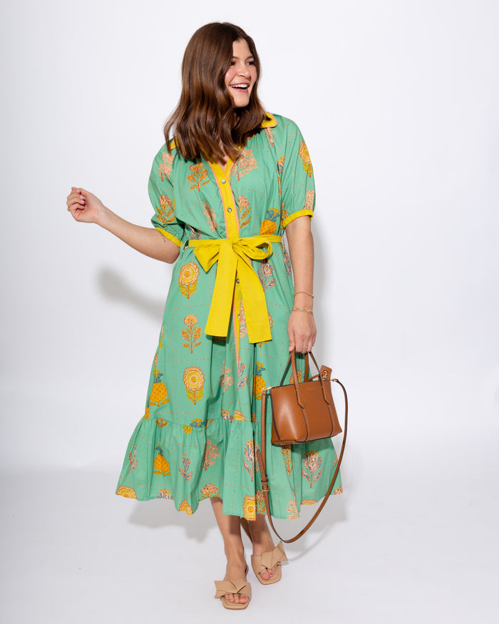 Blossom Stitch V-Neck Midi Dress