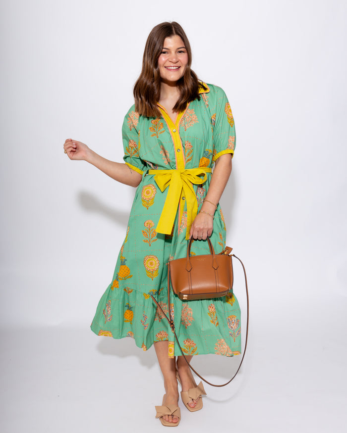 Blossom Stitch V-Neck Midi Dress
