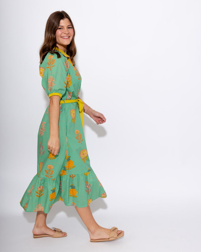 Blossom Stitch V-Neck Midi Dress