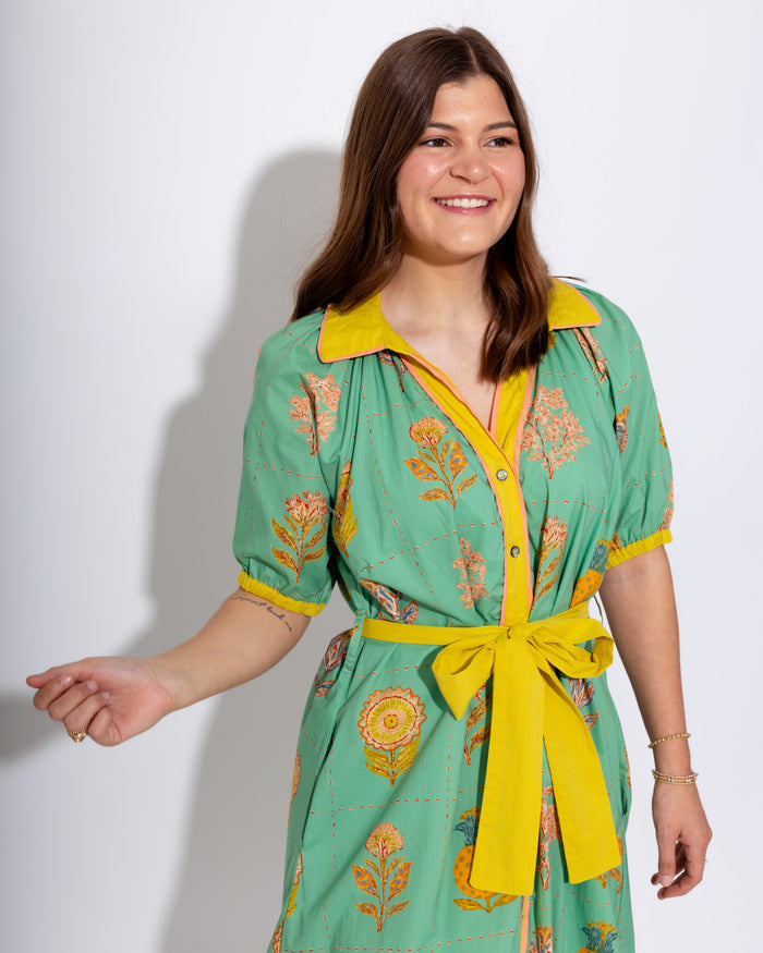 Blossom Stitch V-Neck Midi Dress