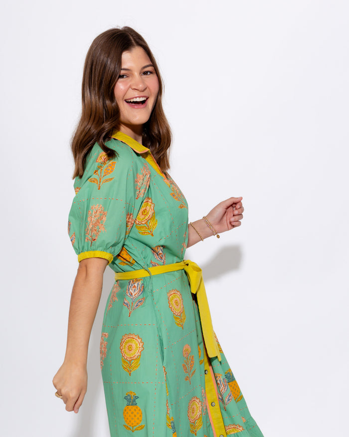 Blossom Stitch V-Neck Midi Dress