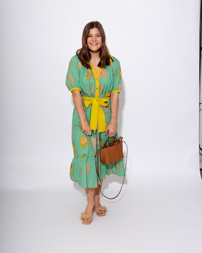 Blossom Stitch V-Neck Midi Dress