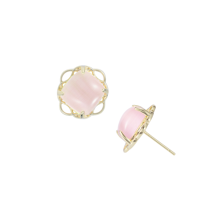 Blossom Stud Earrings in Gold Pink Cat's Eye
