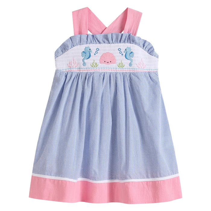 Blue and Pink Ocean Smocked Sundress - Lil Cactus