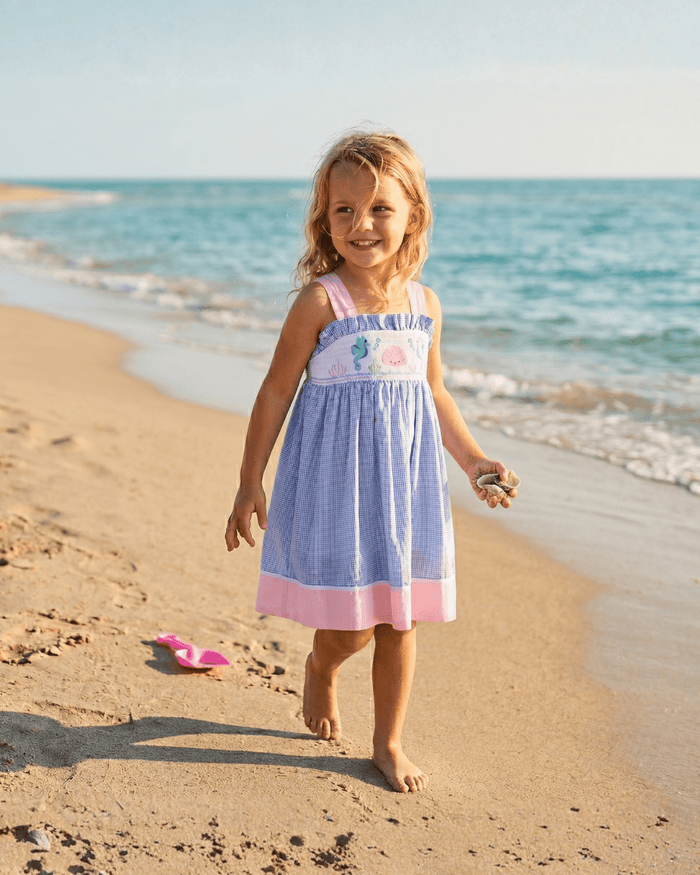 Blue and Pink Ocean Smocked Sundress - Lil Cactus