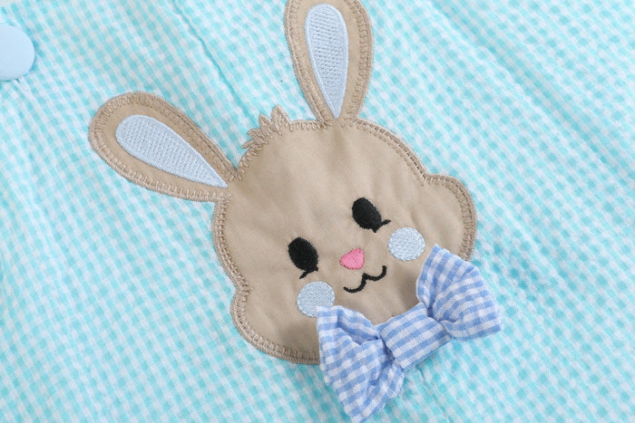 Blue Bow Tie Bunny Applique Shortalls - Lil Cactus