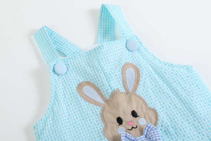 Blue Bow Tie Bunny Applique Shortalls - Lil Cactus