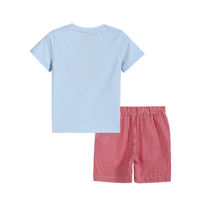 Blue Crab Shirt and Red Gingham Shorts Set - Lil Cactus