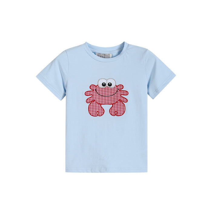Blue Crab Shirt and Red Gingham Shorts Set - Lil Cactus