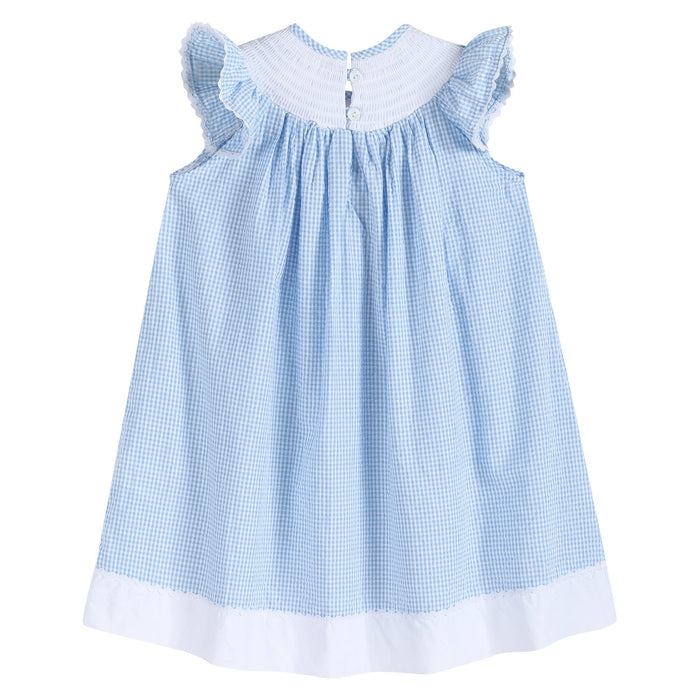 Blue Gingham Easter Bunny Smocked Bishop Dress - Lil Cactus
