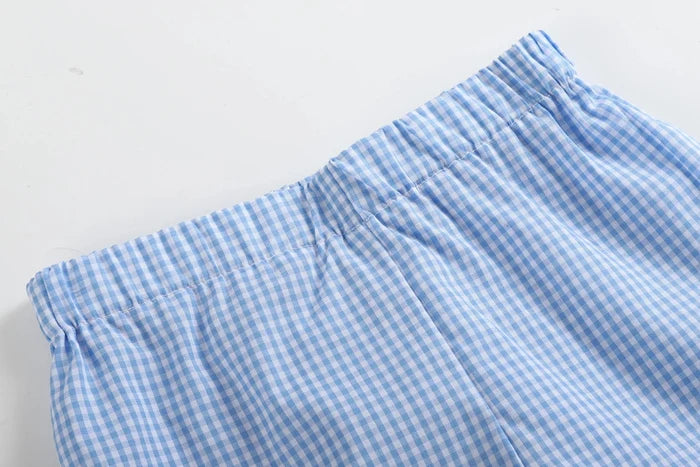 Blue Gingham Golf Hole Shirt and Boy Shorts Set - Lil Cactus