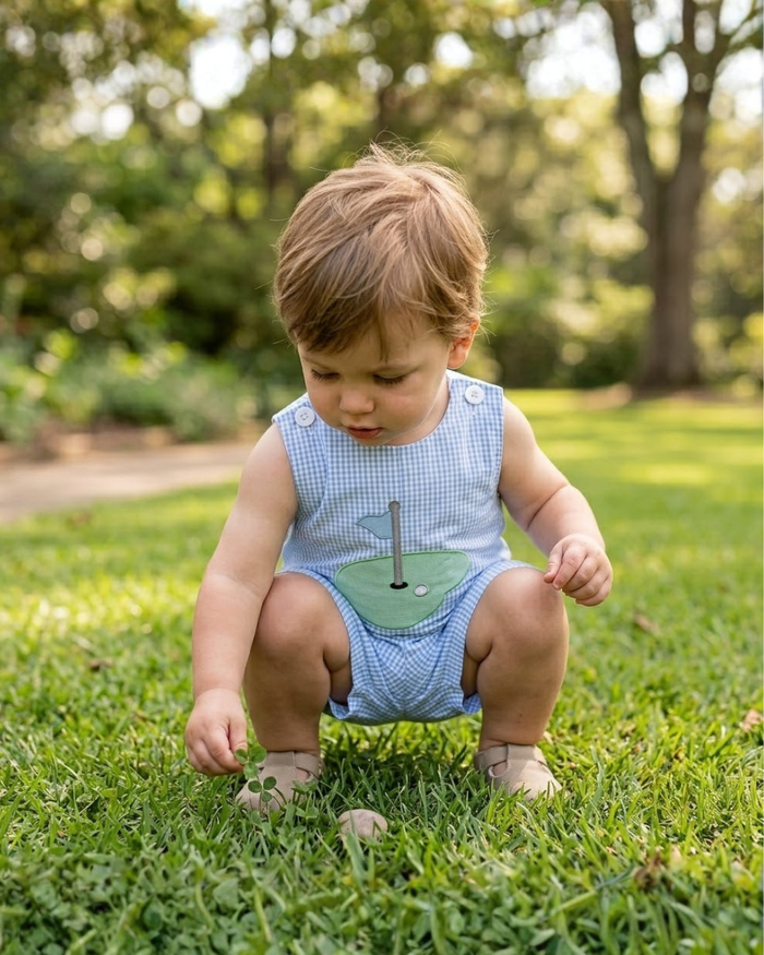 Blue Gingham Golf Hole Shortall - Lil Cactus