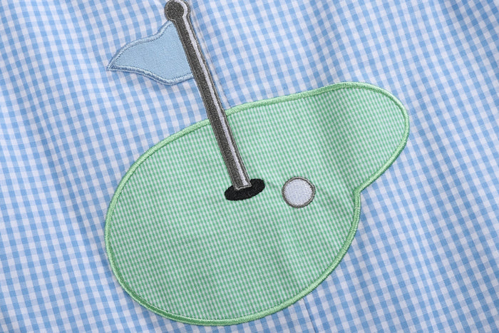 Blue Gingham Golf Hole Shortall - Lil Cactus