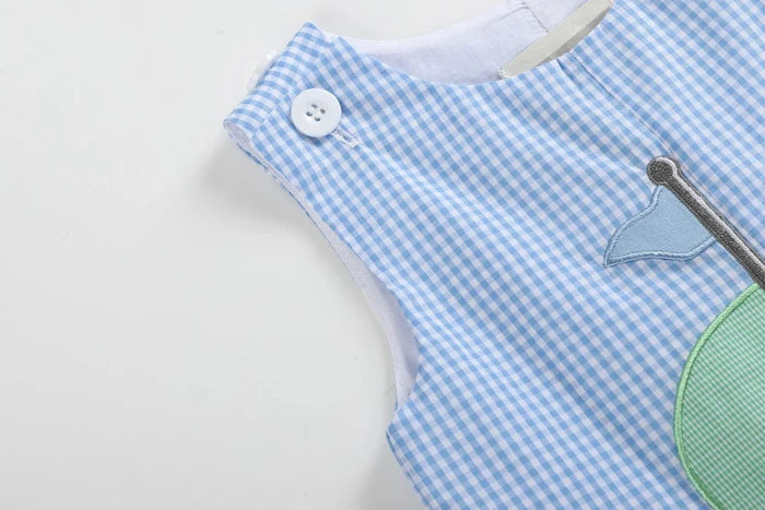 Blue Gingham Golf Hole Shortall - Lil Cactus