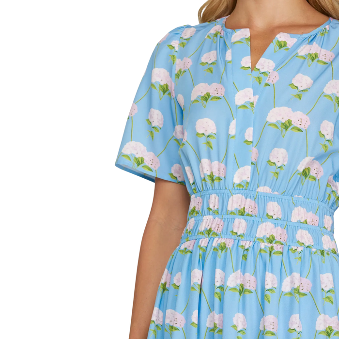 Blue Hydrangea Garden Midi Dress