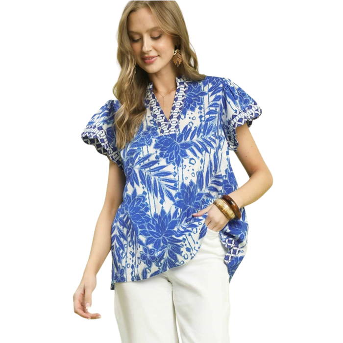 Blue Lagoon Floral Flutter Top