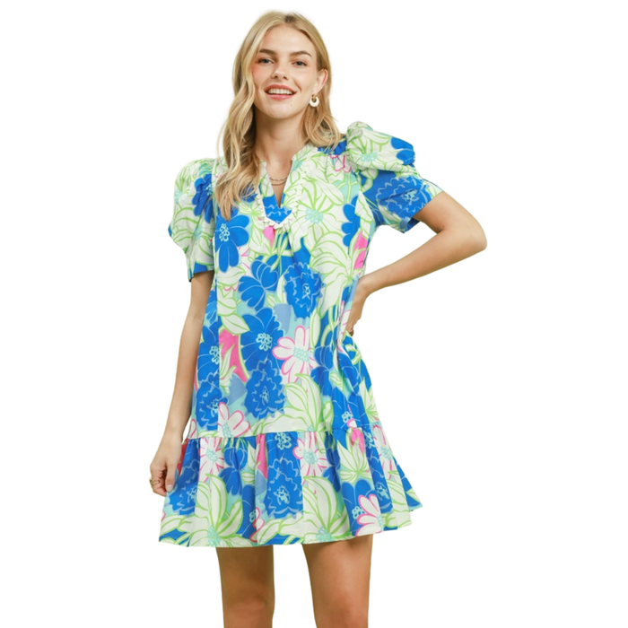 Blue Palm Breeze Mini Dress